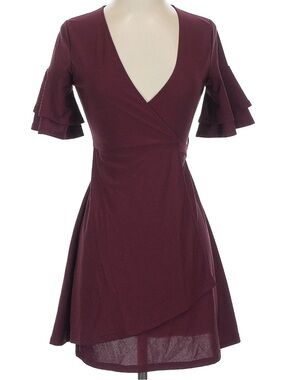 ASOS Deep Plum Wrap Dress with Flounce Sleeves